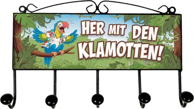 Produktbild von Her mit den Klamotten Kleiderhaken Leiste mit 5 Haken mit lustigem Papagei