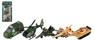 Produktbild von Militär-Set „Transportmittel“, 5 Stück, Kunststoff, 11–16 cm, auf Karte
