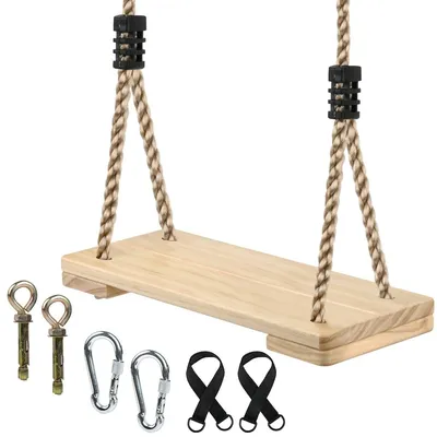 Produktbild von Holzschaukel Kinderschaukel Gartenschaukel - 170 kg Tragkraft - Verstellbares Seil 1 bis 2 m - 40 x 16 x 3 cm