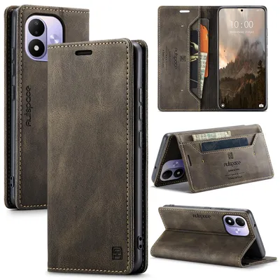Produktbild von Hülle für Xiaomi Redmi Note 17 4G/5G, Retro Kunstleder Tasche Kartenfächern und Ständer Schutzhülle Kaffee