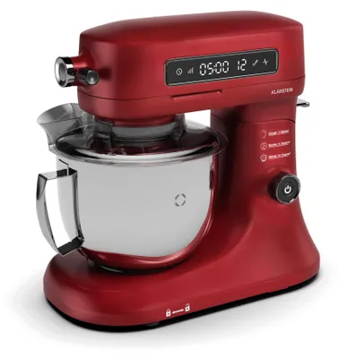 Obrázok produktu pre Klarstein Chiara 1600W kuchynský robot - 5l misa z nehrdzavejúcej ocele, 12 rýchlostí, dotykový LCD displej, tichý ≤72 dB, cukrárska súprava vhodná do umývačky riadu, hliníkový odliatok, červená farba