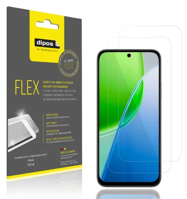 Produktbild von 2x Schutzfolie für Vivo Y31d Folie, 100% Displayabdeckung, dipos Flex