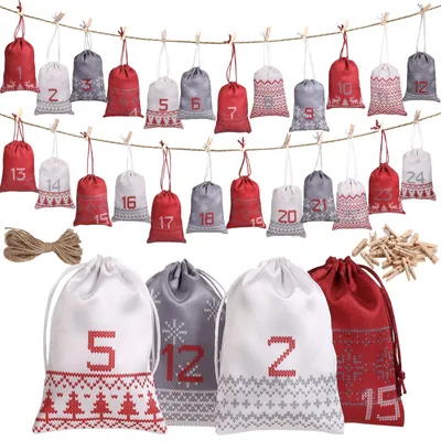 Adventskalender zum Befüllen, 24 Jutebeutel, Weihnachtskalender