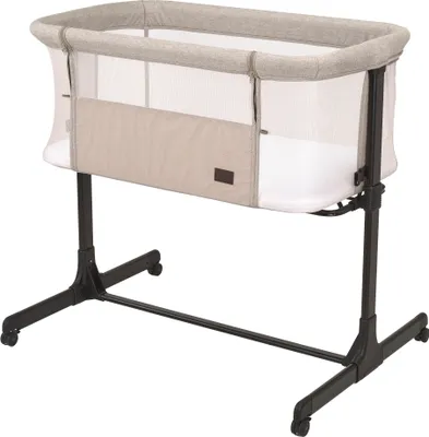 Produktbild von Bebies First Beistellbett / Co-Sleeper – höhenverstellbares Babybett mit Matratze -Seiteneinstieg & Rollen - Khaki