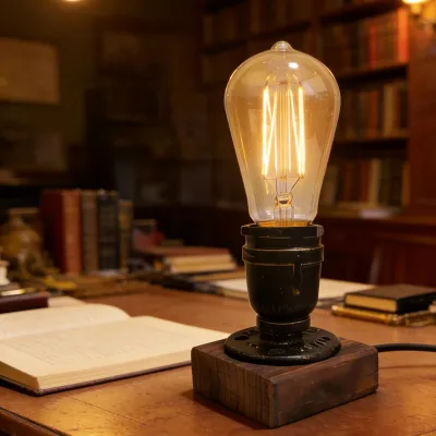 Steampunk-Tischlampe, Vintage, E27, Eisen, Holz, 12 cm