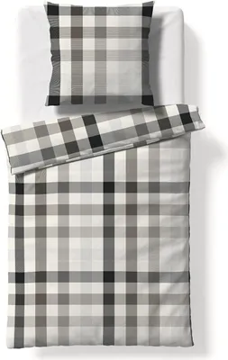 Produktbild von Fleuresse Lech Edelflanell Bettwäsche 200x200 Karo silber grau schwarz 603742-37