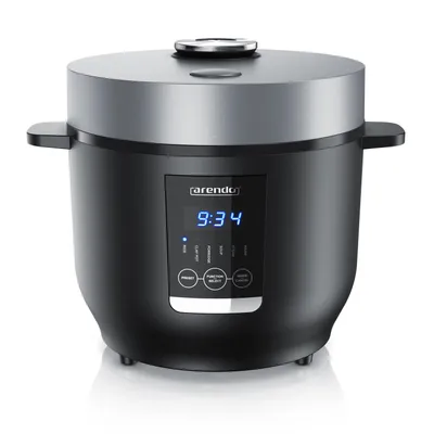 Produktbild von Arendo Digitaler Reiskocher 2l, 350W, 5 Kochprogramme, Timer, Warmhaltefunktion, BPA-frei, inkl. Messbecher & Reislöffel, Schwarz/Silber