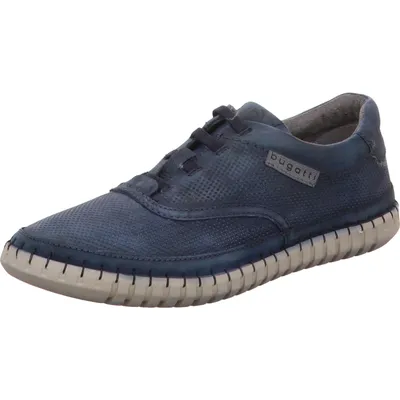 A single blue men's shoe on a white background.