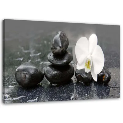 Produktbild von Leinwandbild zen-steine und orchidee 120x80 cm Feeby grau wandbild bereit zum aufhängen