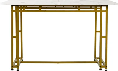 Produktbild von Flieks Esstisch Rechteckig Küchentisch mit Golden Metallbeinen, Esszimmertisch mit Marmormuster, Arbeitstisch Schreibtisch, Gold, 120x70x74 cm