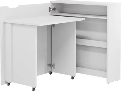 Produktbild von Klappschreibtisch LENART WORK CONCEPT SLIM CW-02L Schreibtisch Klappbar Eckschreibtisch mit Rollen Büroschreibtisch Computertisch (Farbe: Weiß, Öffnungsrichtung: Links)
