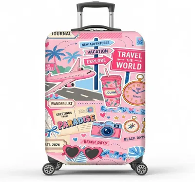 Produktbild von Kofferband, rosa, Reismotiv, für Urlaub