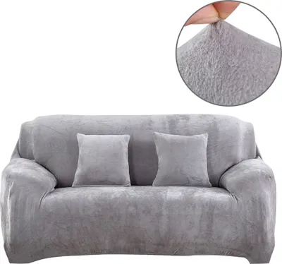 Produktbild von Elastischer Sofabezug Sofa-Überwürfe Thick Velvet Sofahusse Couchhusse Plüsch Sofa Schonbezüge Möbel Protector（Silber, 2 Sitzer (140-185cm)）
