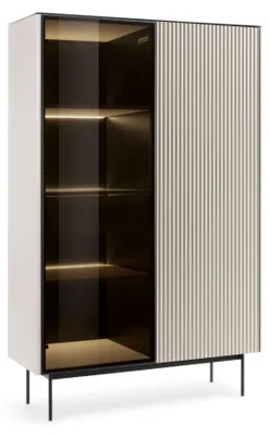 Productafbeelding van FURNLUX Vitrinekast, middenstuk in kasjmierbeige en zwart, 107 cm / Hoofdkleur: Beige / Afmetingen: 107 x 163 x 39 cm