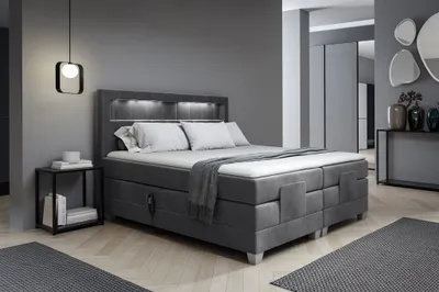 Produktbild von Boxspringbett Elektrisch Bett DAVIDE 200x200cm in Stoff Fresh Dunkelgrau