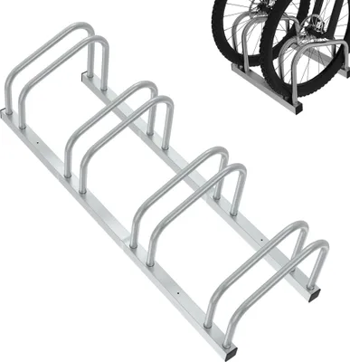Image de JOIEYOU Supports à vélos pour 4 vélos Supports à vélos au sol et au mur Montage distance entre les roues Galvanisé Supports multiples pour pneus de 30-65mm de largeur VTT vélo de course VTT, argent