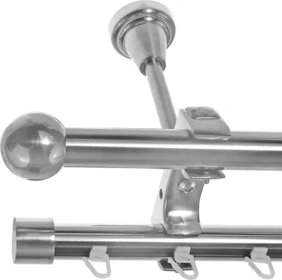 Produktbild von Rohr + Innenlauf Edelstahl Look Gardinenstange Ø 20mm Deckenträger 2-läufig zweiläufig Kugel D61 E33E30 RI