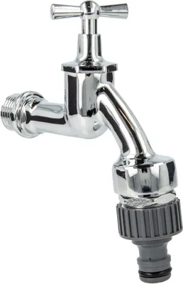Produktbild von tecuro Auslaufventil 1/2 Zoll, Knebeloberteil, Rohrbelüfter DVGW, Steckkupplung, Dichtband - Messing hochglanzverchromt