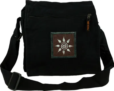 Produktbild von Bestickte Schultertasche, Hippie Tasche, Goa Tasche - Schwarz, Uni - Erwachsene, Baumwolle, 20*20*6 cm, Alternative Umhängetasche, Handtasche aus Stoff