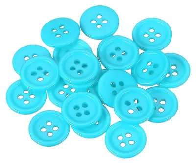 22 Kunstharz-Knöpfe, hellblau, 15 mm, 4 Löcher, flach