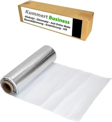 A roll of sound deadening material is shown, with a cardboard box in the background.