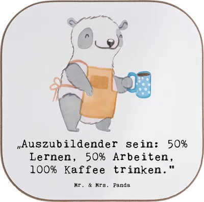 Produktbild von Mr. & Mrs. Panda Tassenuntersetzer Auszubildender - Weiß - Geschenk, kreative Geschenke, Tischuntersetzer, Untersetzer für Gläser, Beruf, Wertschätzung, Glas, Entdecken
