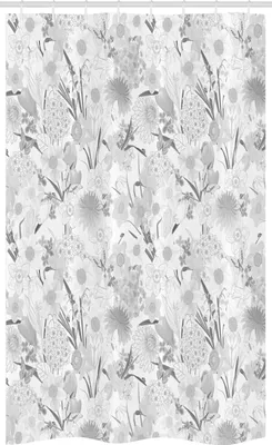 Produktbild von ABAKUHAUS Blume Schmaler Duschvorhang, Monochrome Bouquet Blatt, Badezimmer Deko Set aus Stoff mit Haken, 120 x 180 cm, Pale Grau und Weiß