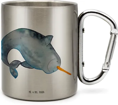 Produktbild von Mr. & Mrs. Panda Thermobecher Narwal - Transparent - Geschenk, Kinderzimmer, Putzen, Isolierbecher, Teetasse, Trinkbecher Metall, Wal, Meer, Aufräumen, Edelstahl