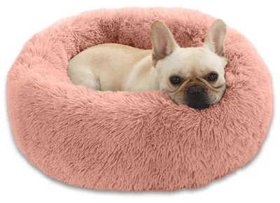 Obrázek produktu pro Pelíšek pro psy ve tvaru donutu, plyšový, omyvatelný, kulatý, růžový, 58 cm
