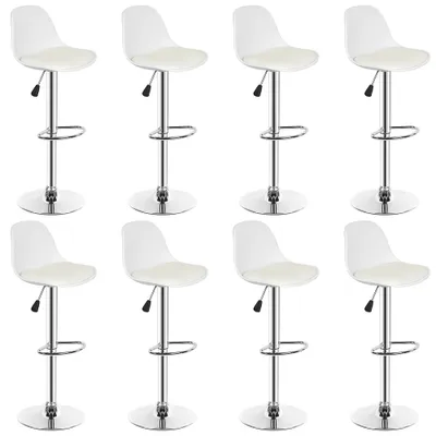 Image de Tabouret de bar Lot de 8 tabourets de bar réglables en hauteur Tabouret de bistrot pivotant avec dossier et repose-pieds blanc