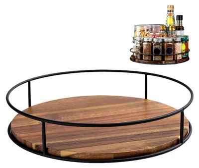 Produktbild von Drehteller aus Holz 30 cm, 360° drehbar, Lazy Susan für Gewürze und Snacks