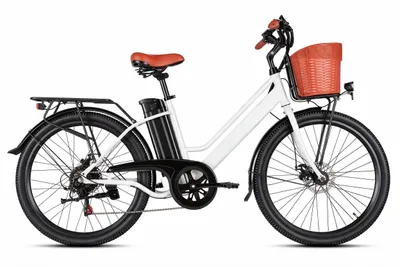 Produktbild von 26" E-Bike Damen/Herren, 250W Tiefeinsteiger Citybike, 36V 10.2Ah Akku, bis 50km, Pendler Elektrofahrrad mit Korb & LCD-Display, weiß