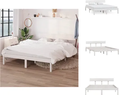 Image de vidaXL Lit en bois massif pin blanc 160x200 cm - Lits et Sommiers