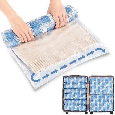 Zdjęcie produktu dla Zestaw toreb próżniowych podróżnych, 6 sztuk, średniej wielkości (50 x 30 x 65 cm), torebki próżniowe wielokrotnego użytku do toreb podróżnych i bagażu