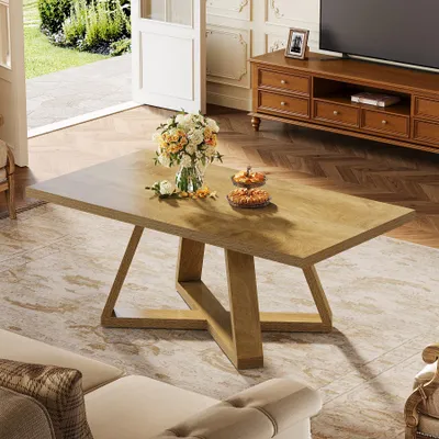 Image de Tribesigns Table basse pour salon, style cottage, table basse en bois, petit appartement, 120 × 60 cm
