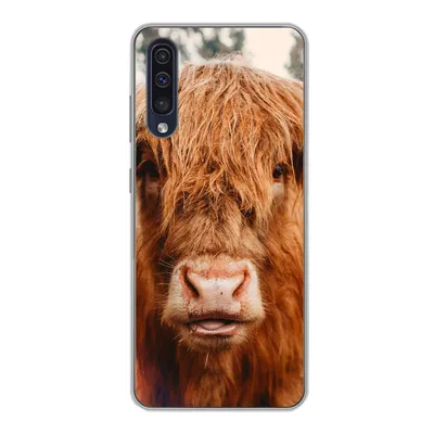 Produktbild von MuchoWow® Handyhülle Schutzhülle Hülle für Samsung Galaxy A30s Kuh - Schottischer Hochländer - Hörner - Braun - Landschaft Silikon Softcase Handy Hülle - Karteninhaber