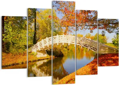 Produktbild von Bild auf Leinwand - Leinwandbild - Stream Fußgängerbrücke Herbst - 150x100cm - Wand Bild - Wanddeko - Leinwanddruck - Bilder - Kunstdruck - Leinwand bilder - Wandkunst - EA150x100-2654