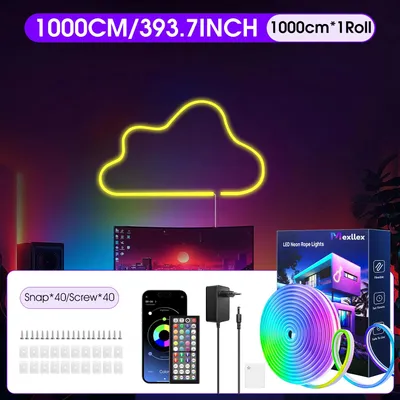 Produktbild von LED-Neonlicht - RGB-LED-Streifen - 10 m - IP65 Wasserdicht - Fernbedienung und App - Musik-Synchronisation - 24 V - EU-Stecker