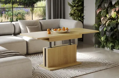 Image de Endo-Möbel Table basse Solaria 110-170 extensible réglable en hauteur avec rallonge synchrone (chêne naturel)