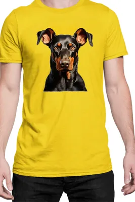Zdjęcie produktu dla Męska Koszulka Dogs Breeds Doberman Pinscher Dog Breed 006, Man M / Żółty