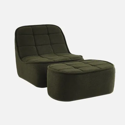 Immagine prodotto di Poltrona con poggiapiedi in bouclé testurizzato, Verde kaki