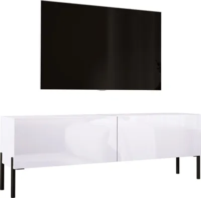 Immagine prodotto di Mobile TV: bianco opaco / bianco lucido con gambe nere, 140 x 52 x 32 cm