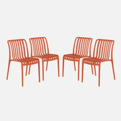 Produktbild von sweeek - 4er-Set Gartenstühle aus Kunststoff, stapelbar - Terrakotta