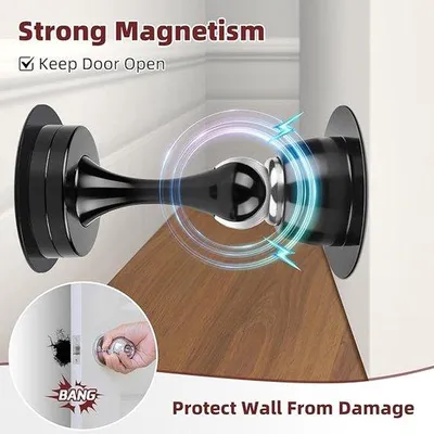 Produktbild von Magnetische deurstoppers, set van 2, für Wand- und Bodenmontage, robuste Türstützen zum Halten von Türen offen, rohrförmige Magnetdeurstopper mit Sicherheitsfunktionen, schwarz.