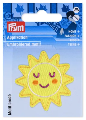 Applikation Sonne aufbügelbar, gelb, 1 Stück, Polyester