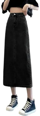 Produktbild von Damen Jeansrock mit A-Linie, Schlitz und hoher Taille