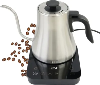 Produktbild von MAXWIN Edelstahl Wasserkocher mit Temperatureinstellung für Kaffee und Tee,Warmhaltefunktion 60 Minuten,1000W Schnelle Erwärmung,1L,Sensortasten,360° Basis,Komfortablem Silikongriff(AS-93B)