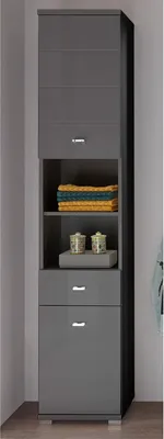 Produktbild von Hochschrank Badschrank Beistellschrank Bad Seitenschrank Badmöbel "Peter I" Anthrazit / Anthrazit tiefzieh Hochglanz