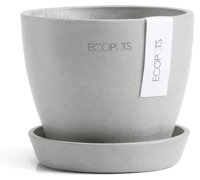 Produktbild von Pflanztopf Ecopots Antwerpen Mini Kunststoff Ø 11 cm H 10,1 cm grauweiß inkl. Untersetzer