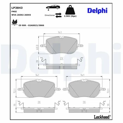 Produktbild von DELPHI Bremsbeläge Satz Vorne Bremsklötze passend für MERCEDES-BENZ C-Klasse T-Modell (S206) LP3843